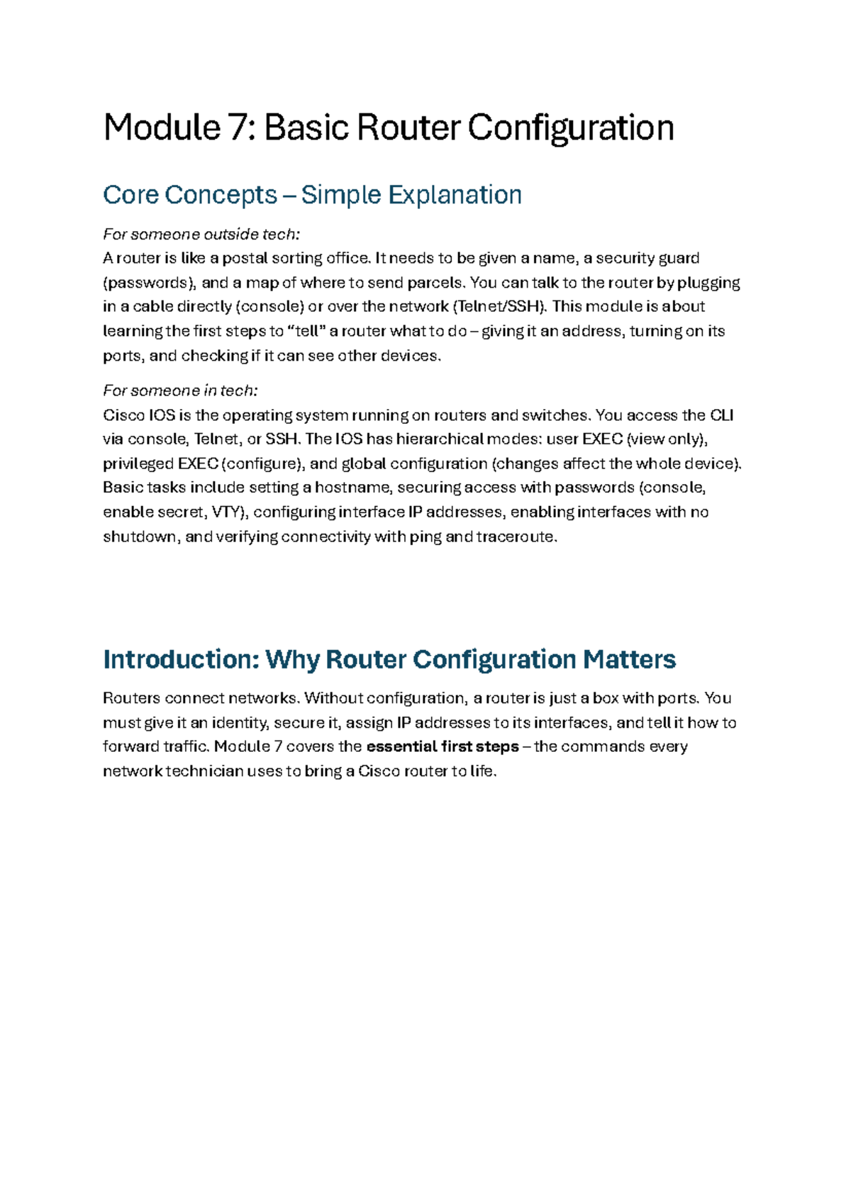 NEF Module 7: Essential Router Configuration Notes for Beginners - Studocu