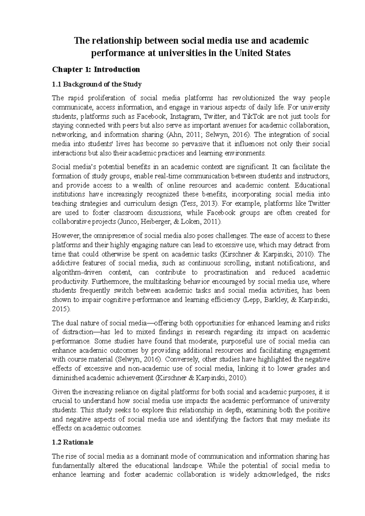 Sample Intro The relationship between social media & academic ...