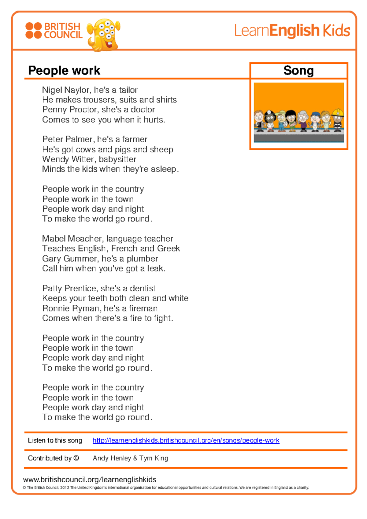 Songs About People at Work: Final 2012-06-05 - Studocu