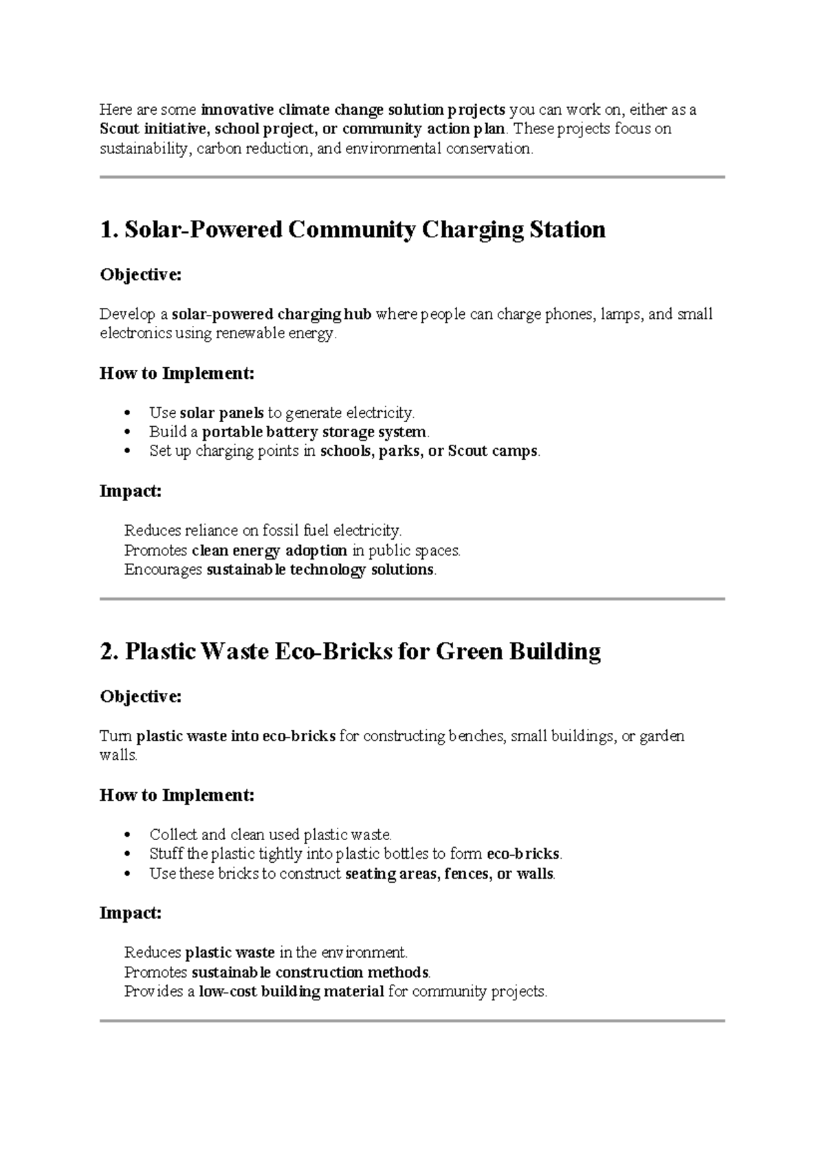 Innovative Climate Change Solutions: Projects for Sustainability - Studocu