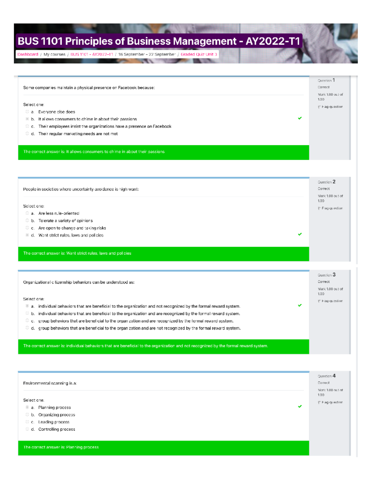 BUS 1101 Graded Quiz Unit 3 - Key Concepts in Business Management - Studocu