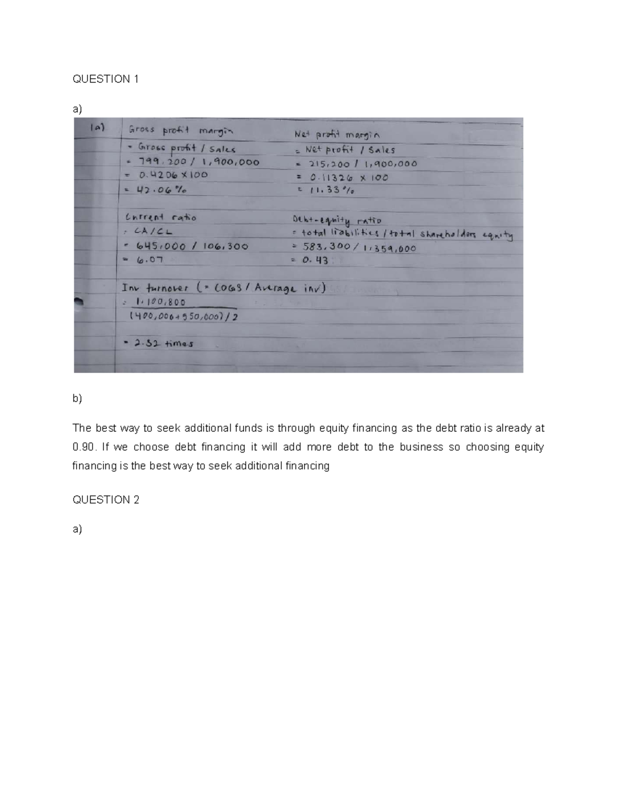 Exercise on Ratios - Retail Finance and Mathematics - QUESTION 1 a) b ...