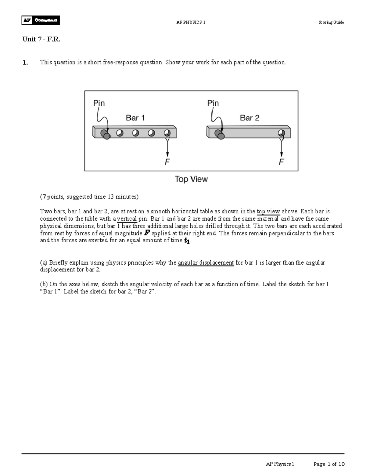 AP PHYSICS 1 Unit 7 Rotational Motion Scoring Guide - Studocu