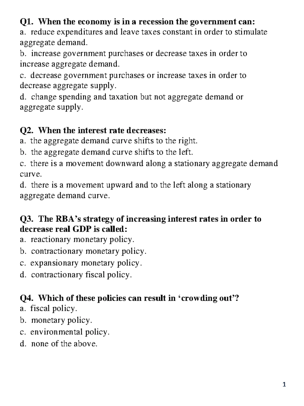 Macro 1 Final Exam - 5 MCQs & 3 SAQs on GDP & Inflation - Studocu