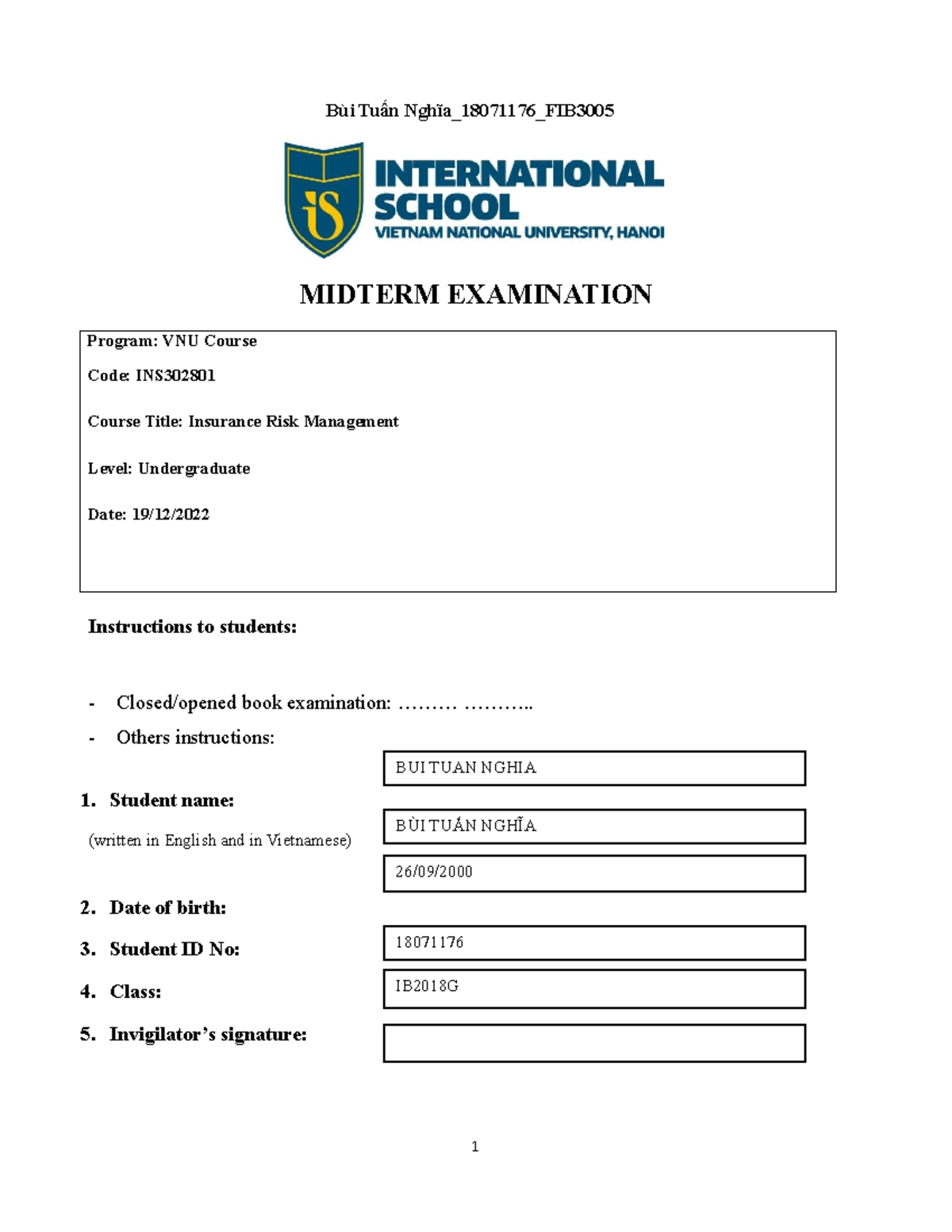 BUI TUAN Nghia 18071176 FIB3005 - Copy - MIDTERM EXAMINATION ...