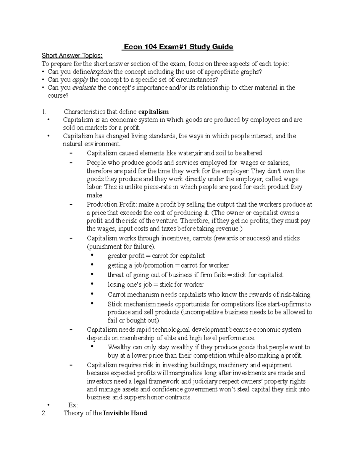 Econ 104 Exam #1 Study Guide: Key Concepts & Short Answer Tips - Studocu