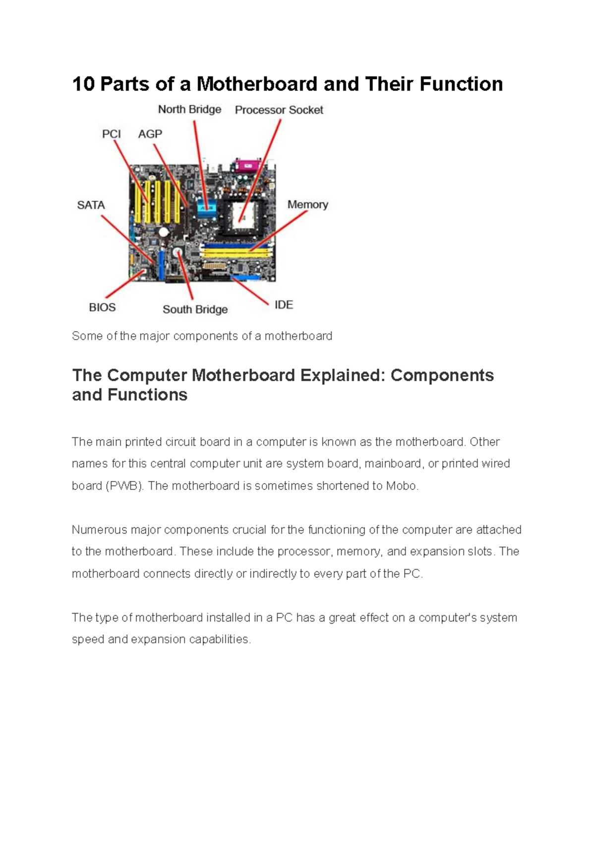 Function Of Computer Motherboard