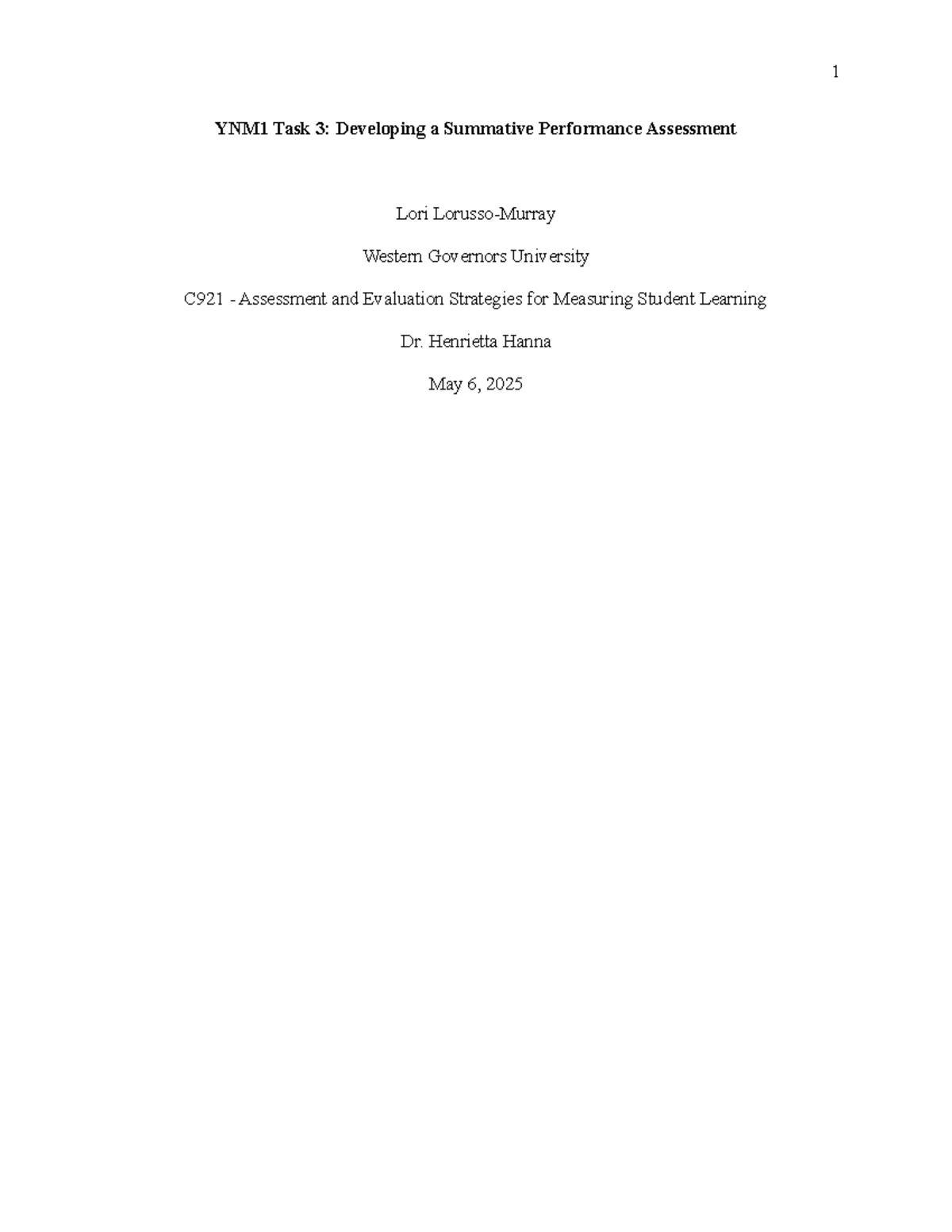YNM1 Task 3: Summative Performance Assessment Development Guide - Studocu