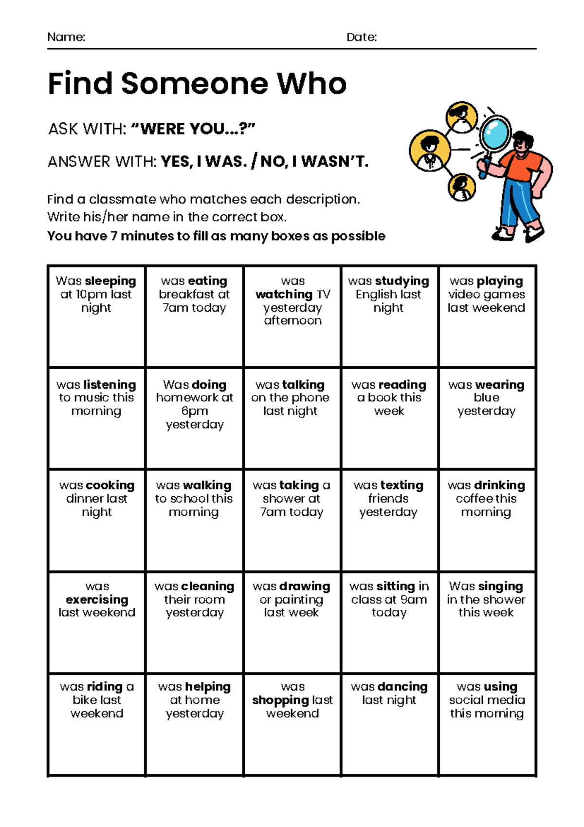 Find Someone Who - Classmate Activity Sheet - Studocu