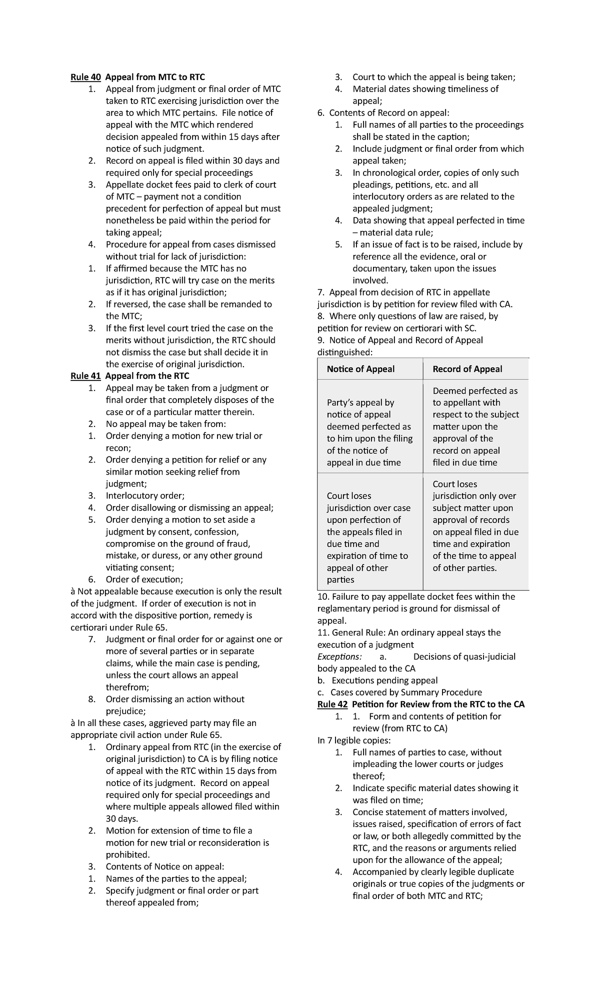 Civpro Rules 40-71: Guidelines for Appeals and Injunctions - Studocu