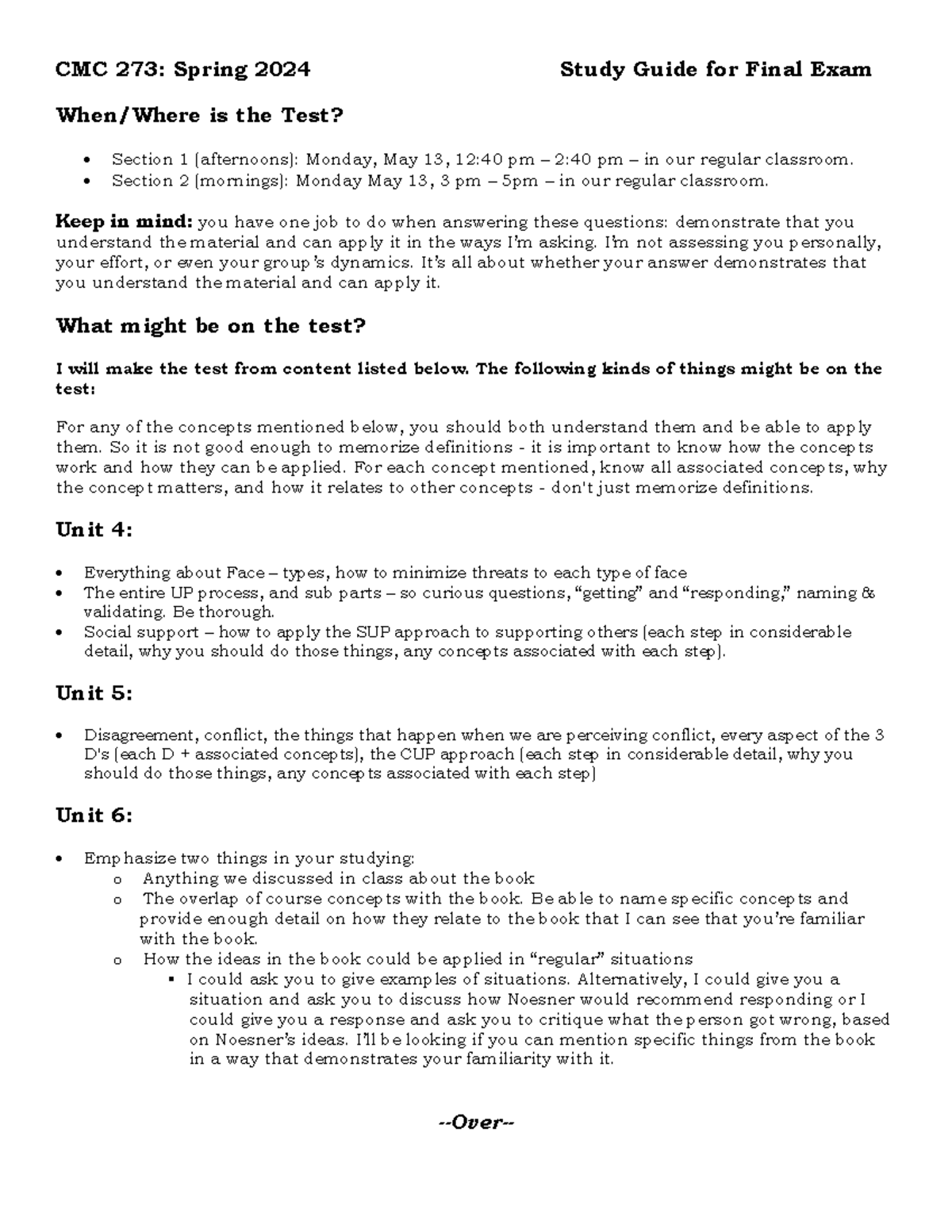 CMC 273 Final Exam Study Guide - Spring 2024 Review - Studocu