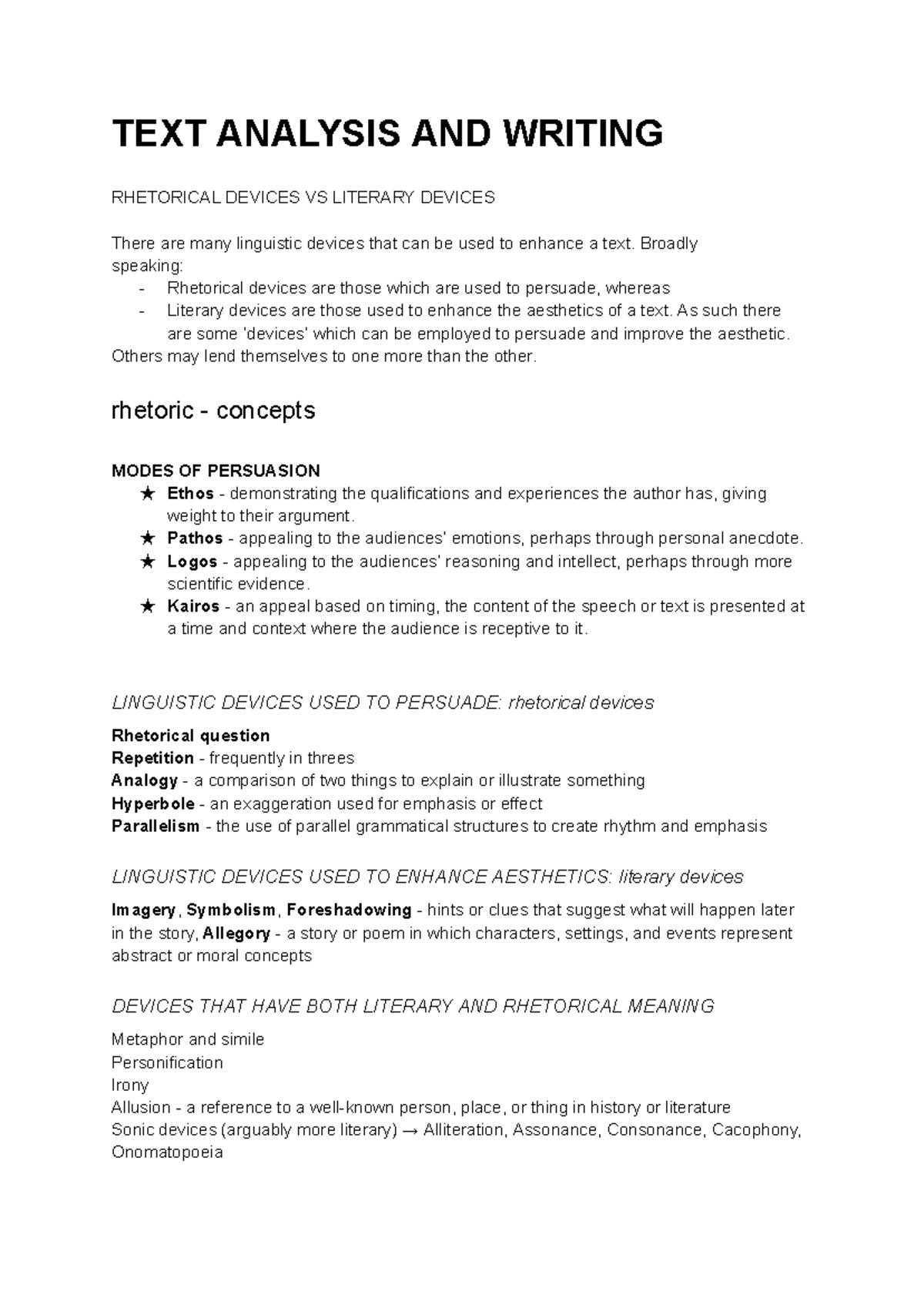 TEXT ANALYSIS: Rhetorical vs Literary Devices in Lingua Inglese 3 - Studocu