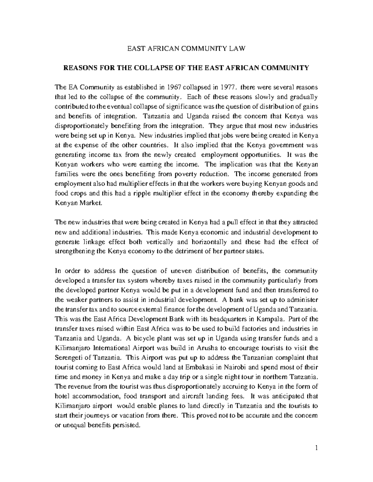 EAC 101: Reasons for the Collapse of the East African Community - Studocu