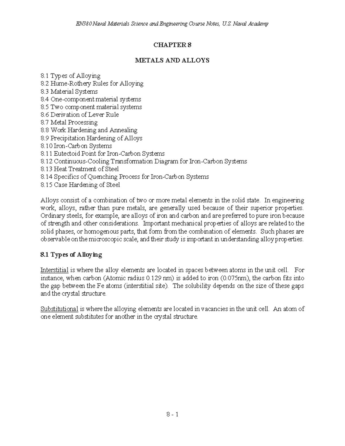 EN380 Naval Materials Science and Engineering Course Notes: Chapter 8 ...