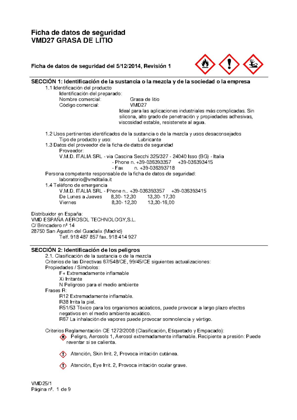 12 bombolette spray grasso al litio 400 ml Vmd 27