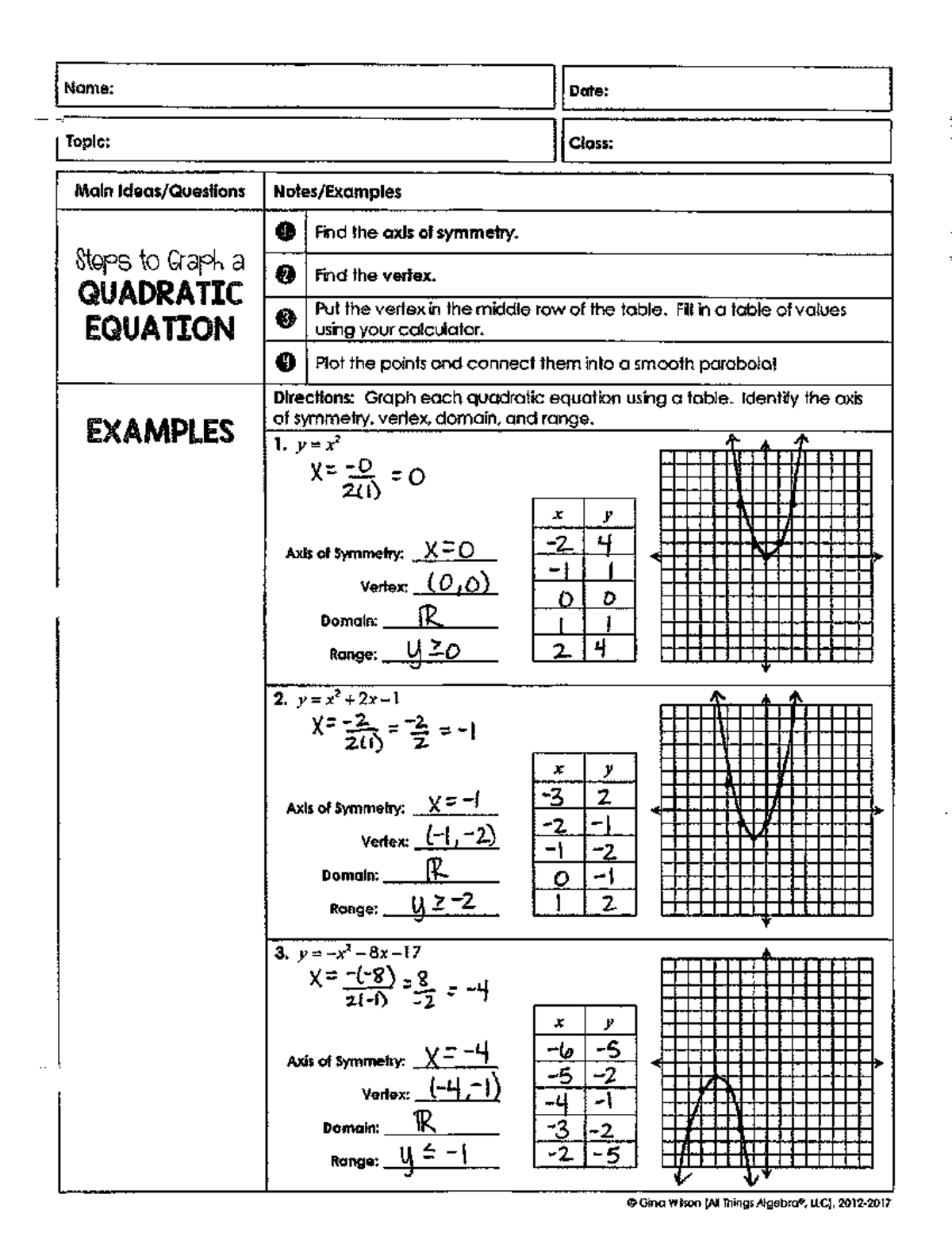MATH 101: Quadratic Equations - Graphing and Analyzing Symmetry - Studocu