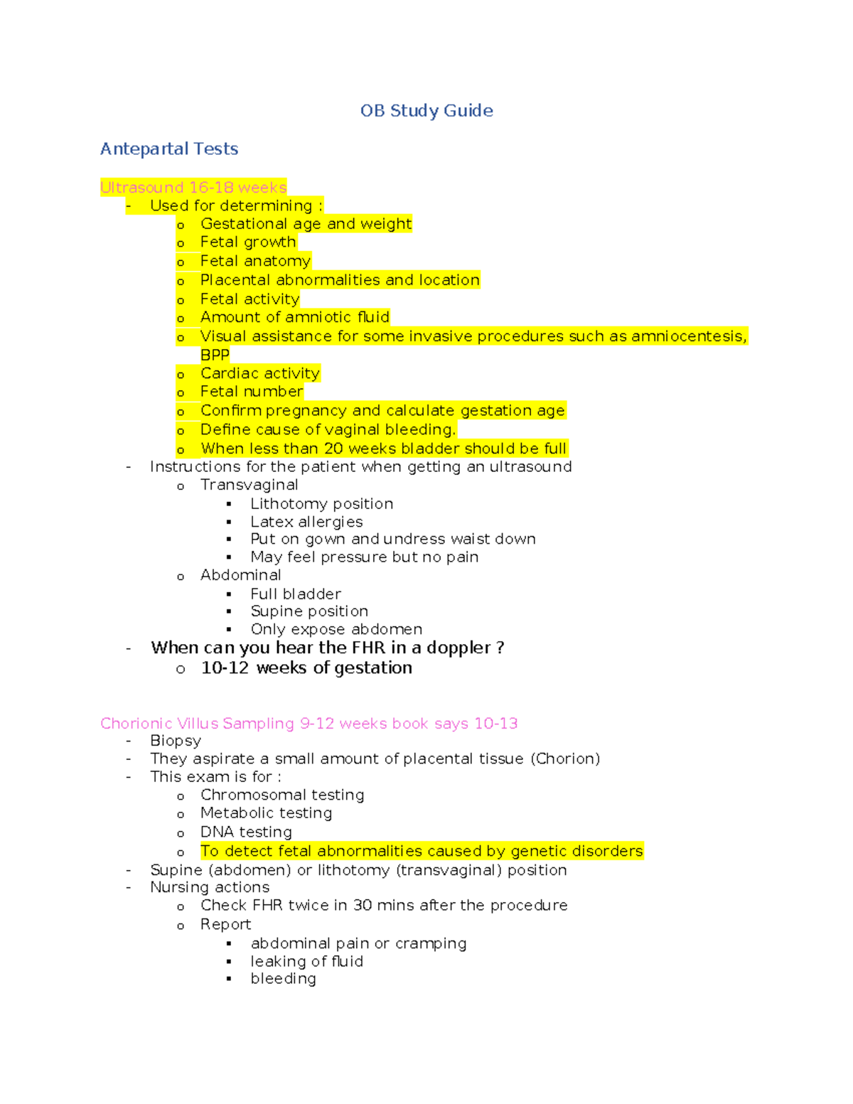 Quiz 2 study guide - not sure - OB Study Guide Antepartal Tests ...
