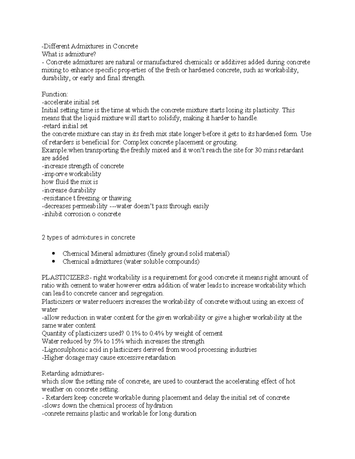 Different Admixtures in Concrete - Function: -accelerate initial set ...