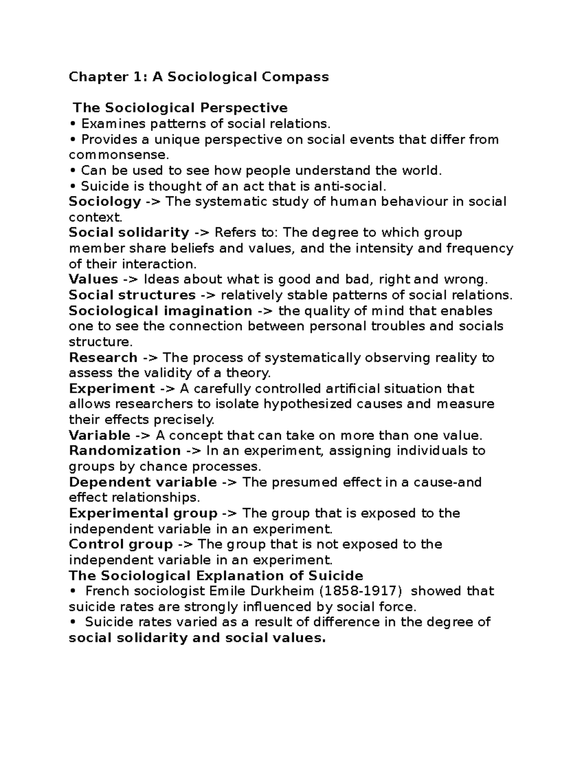 Sociology 101: Key Lecture Notes from Chapters 1 to 3 for Tests 1 & 2 ...