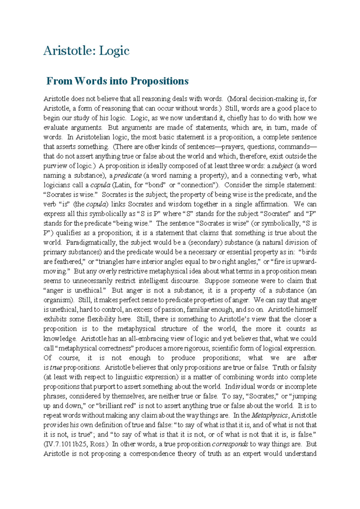 Aristotle: LAW and Logic - Understanding Propositions and Reasoning ...