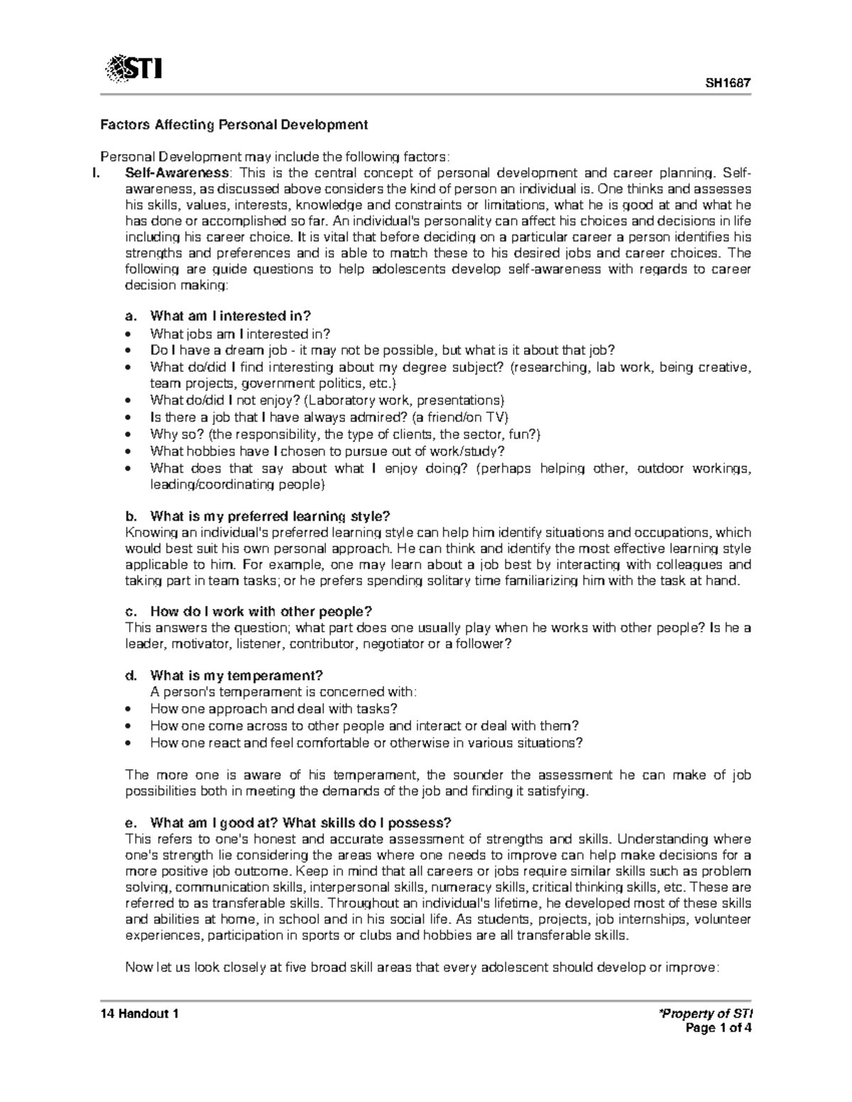 Factors Affecting Personal Development - 14 Handout 1 - Studocu