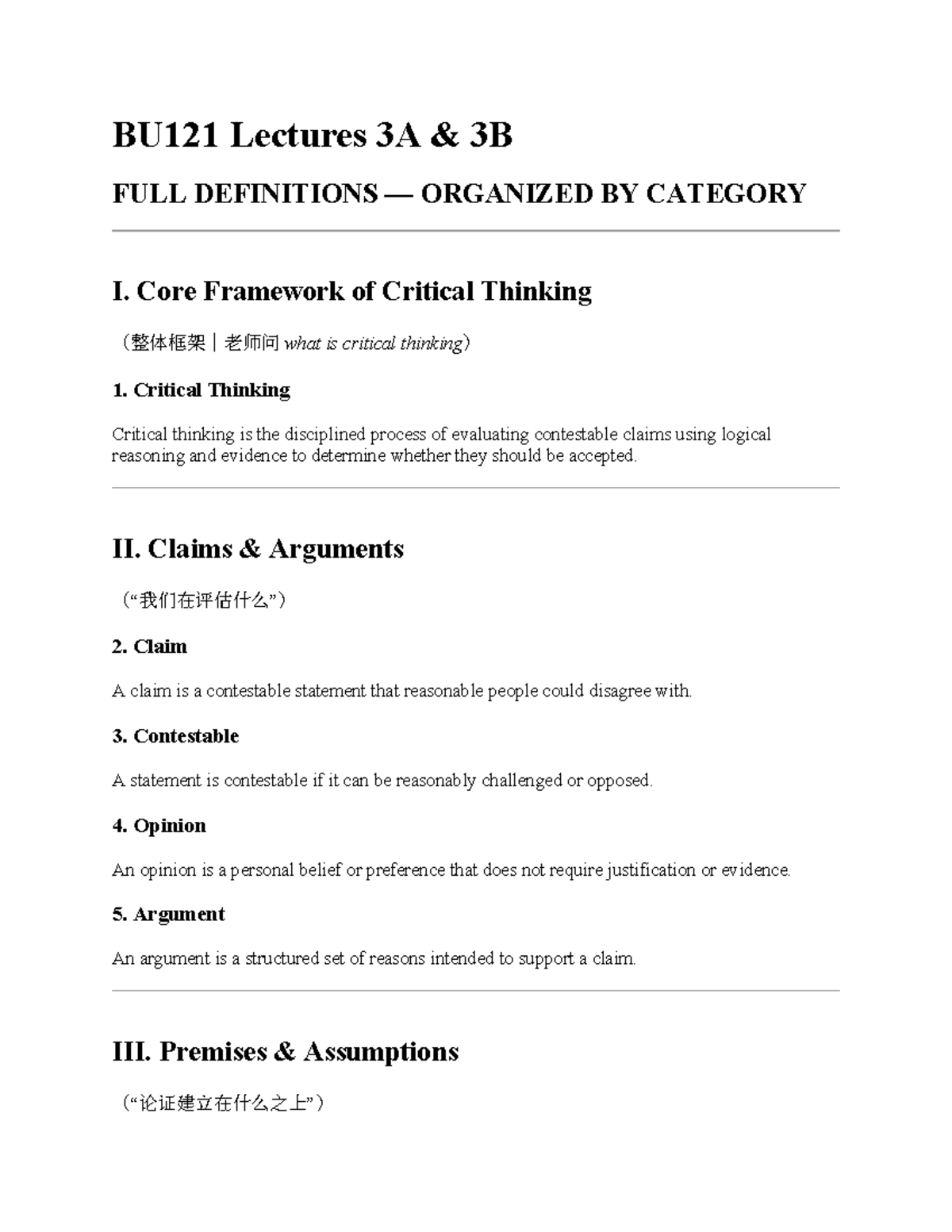 BU121 Lecture Notes: Core Concepts of Critical Thinking - Studocu