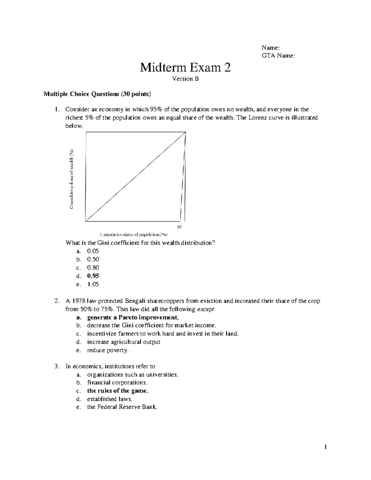 ECO 101 Midterm Exam 2 - Version B - Studocu