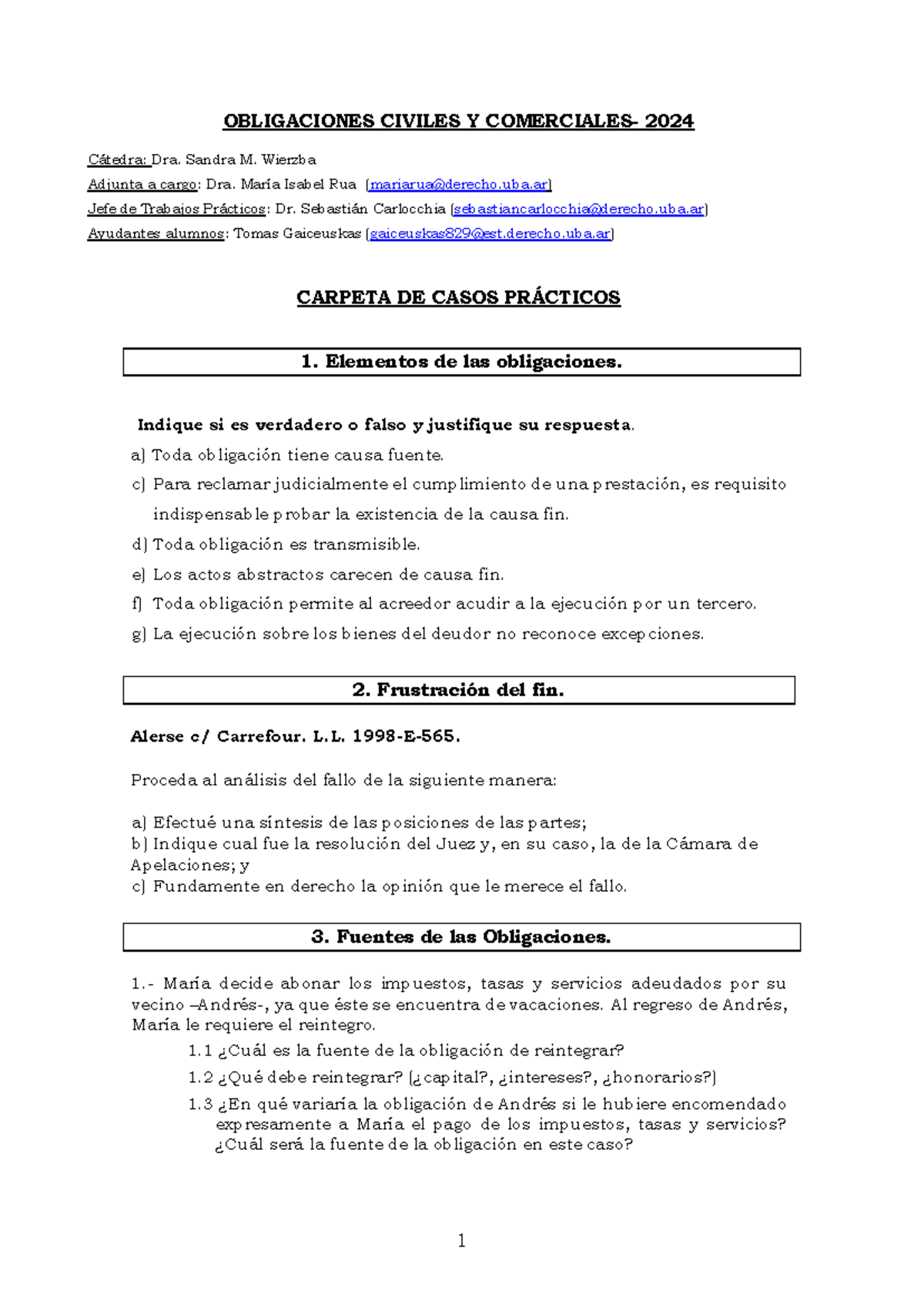 Carpeta de Trabajos Prácticos sobre Obligaciones Civiles y Comerciales RUA 2024 - Document Preview