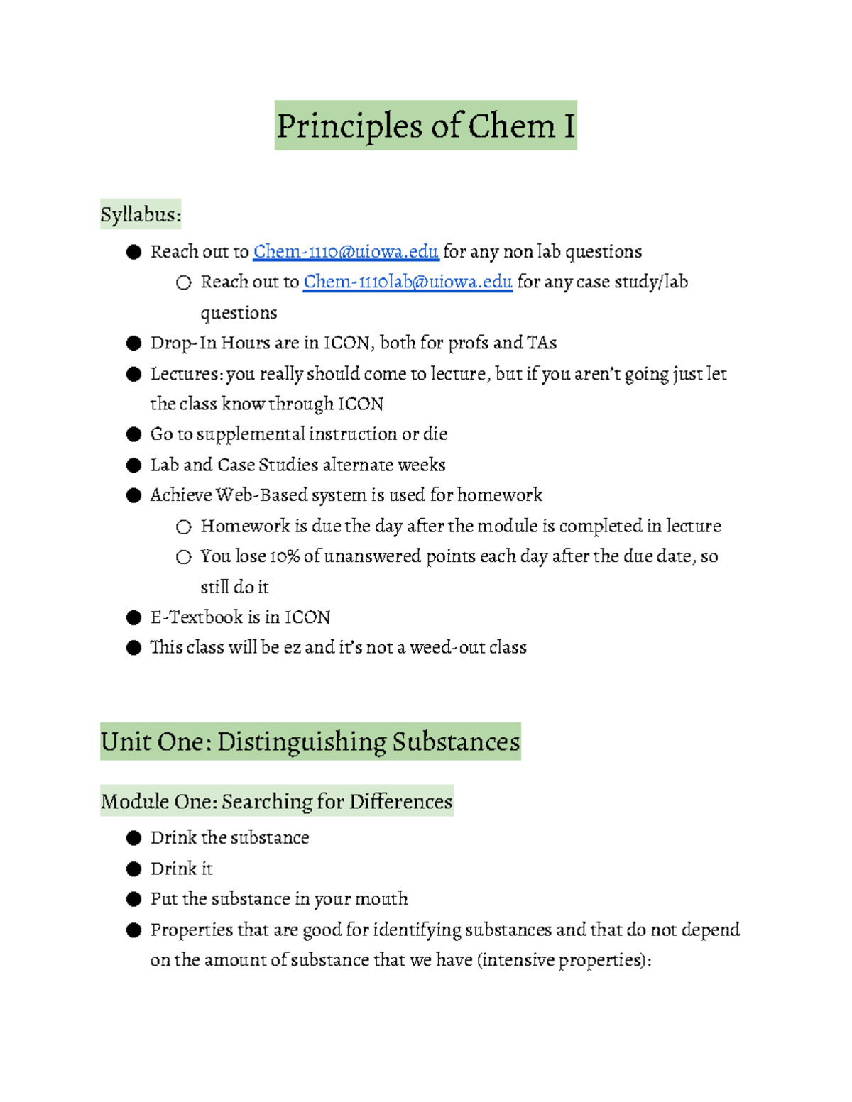 Chem-1110 Principles of Chemistry I FULL Lecture Notes Summary - Studocu