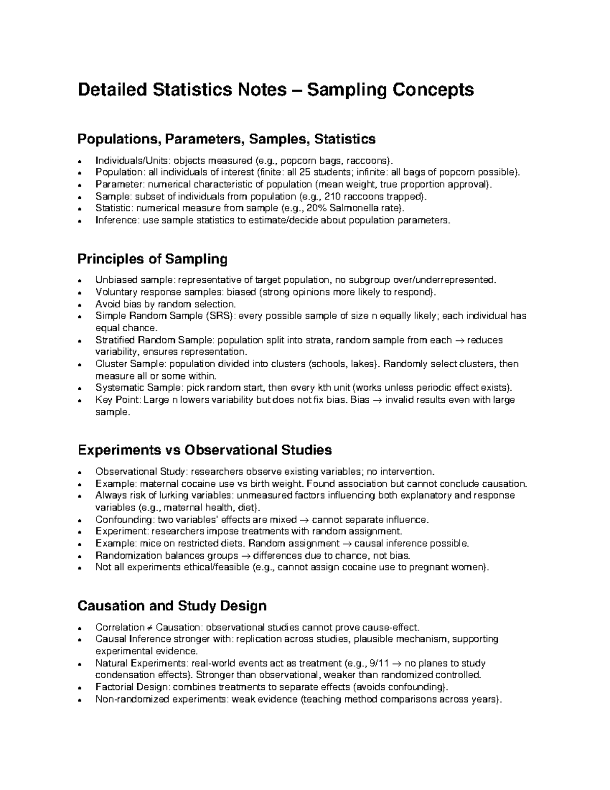 Stats Sampling Notes: Concepts, Methods, and Inference - Studocu
