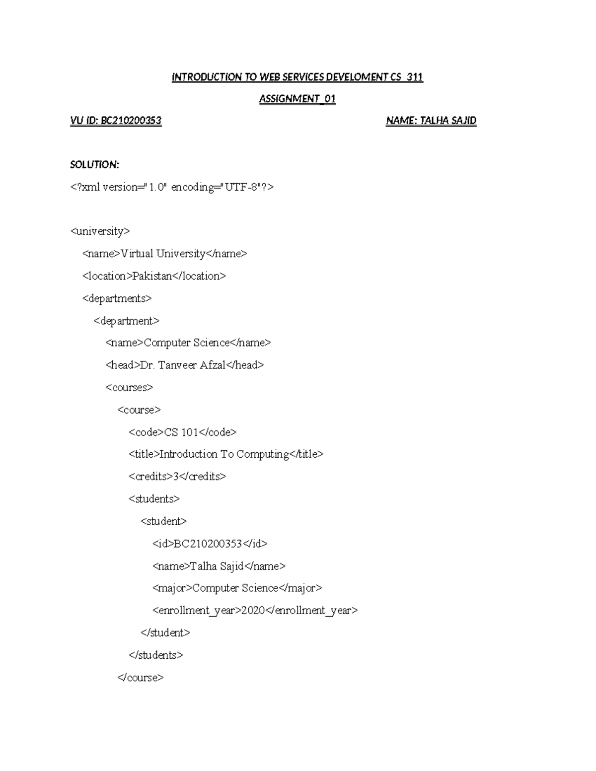 BC2102003 53 Assignment 01 CS 311 - INTRODUCTION TO WEB SERVICES ...