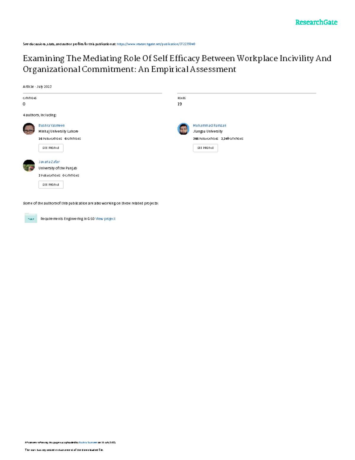 Examining The Mediating Role Of Self Efficacy Between Workplace - See ...