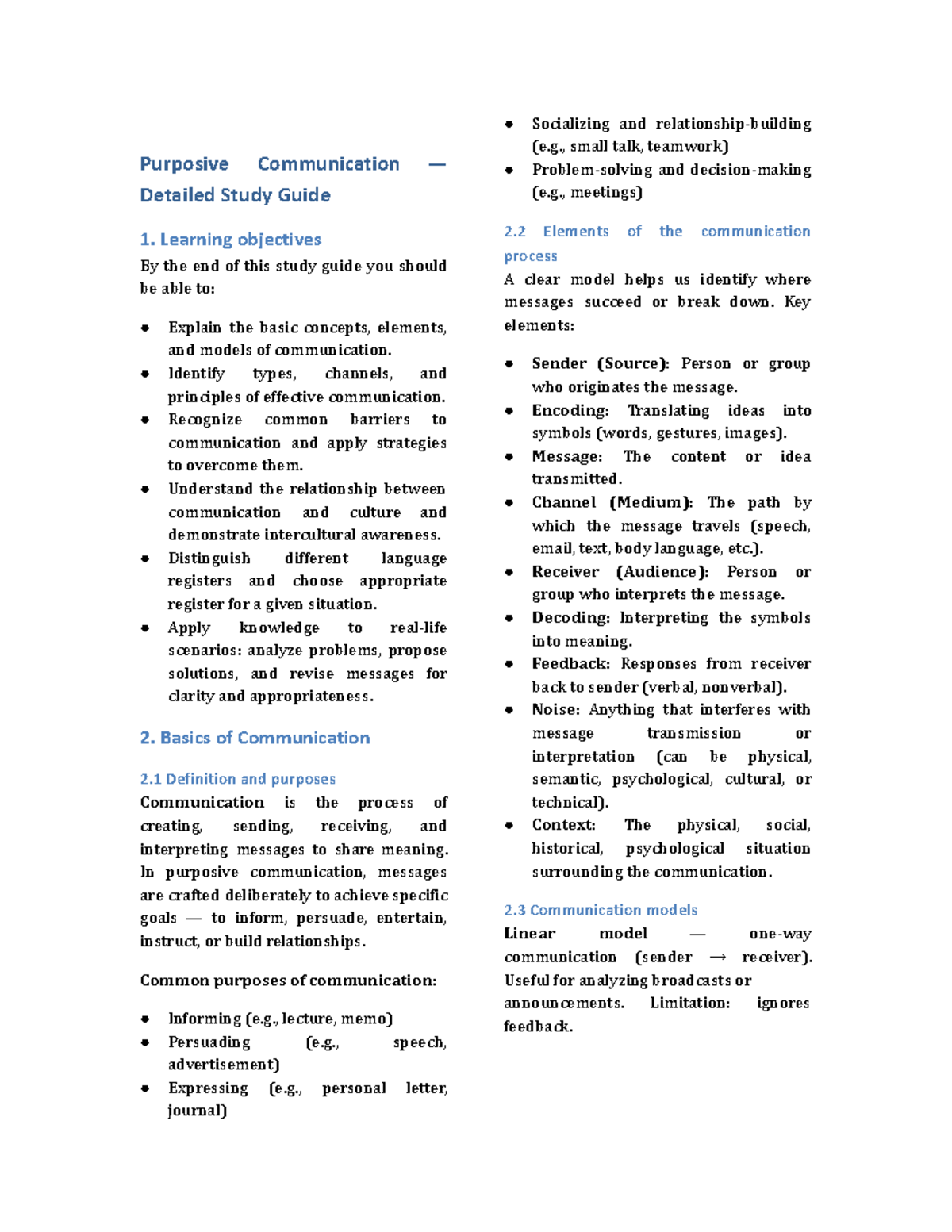 Purposive Communication Study Guide: Key Concepts & Models - Studocu