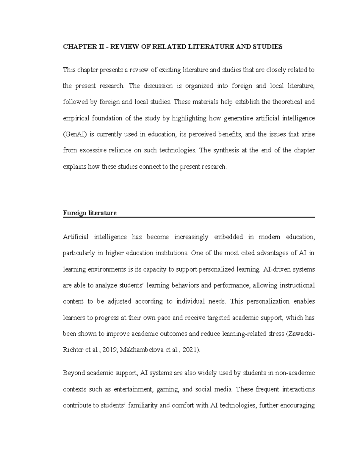 CHAPTER II: REVIEW OF LITERATURE ON GENERATIVE AI IN EDUCATION - Studocu