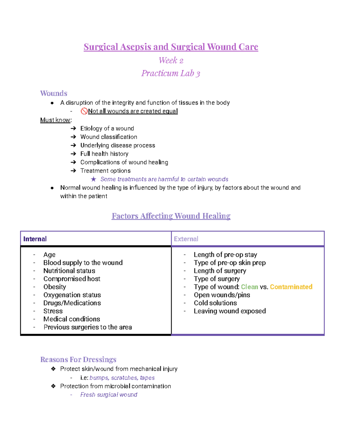 Week 3 PN Lab 3 - Understanding Surgical Asepsis & Wound Care - Studocu