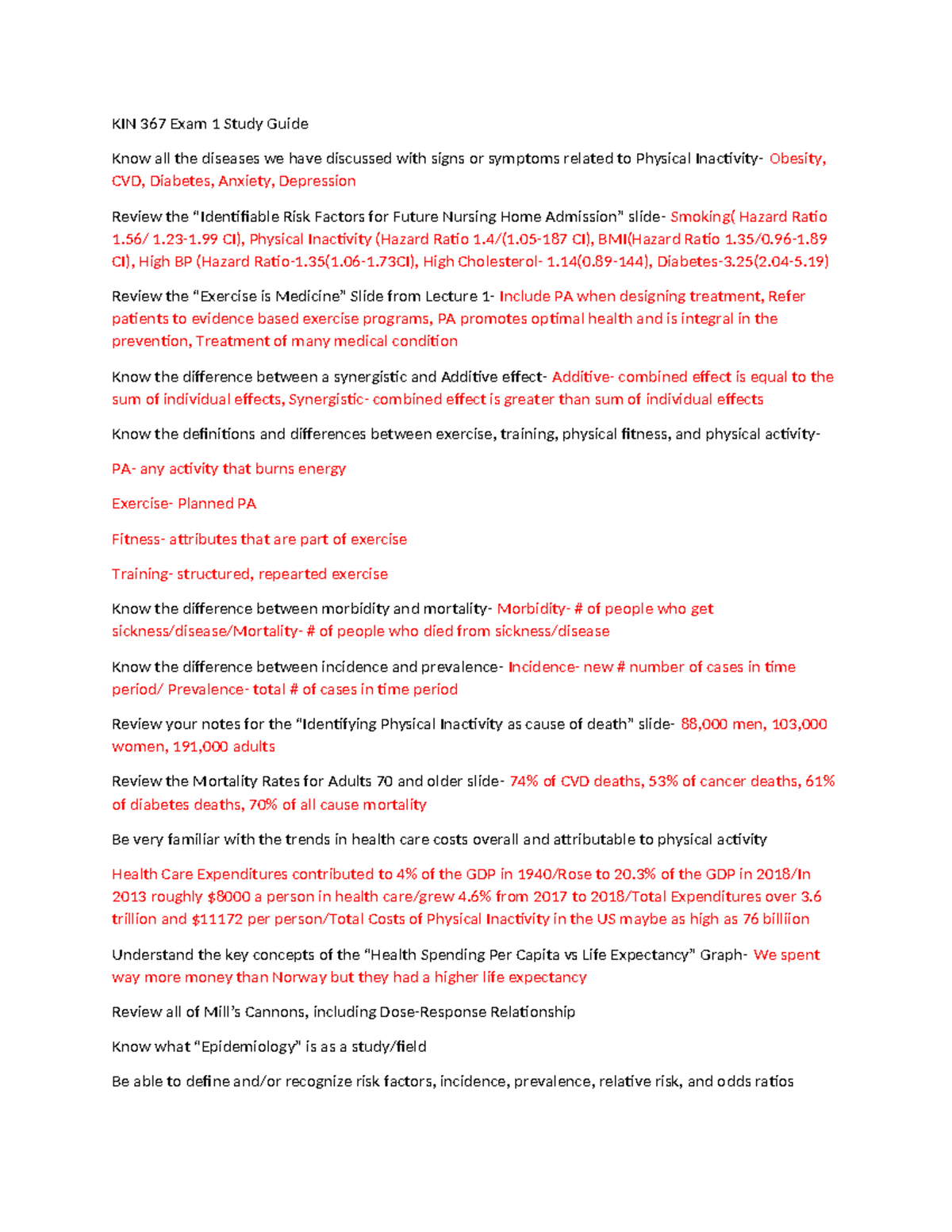 KIN 367 Exam 1 Study Guide - KIN 367 Exam 1 Study Guide Know all the ...