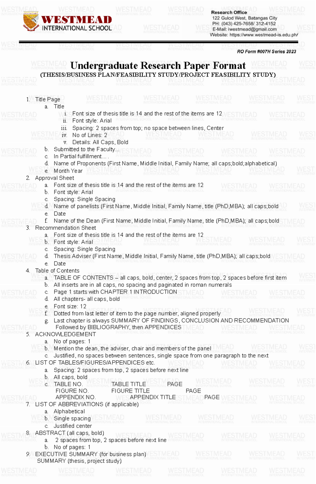 Undergraduate Research Paper Format Guidelines (FEASIBILITY STUDY ...