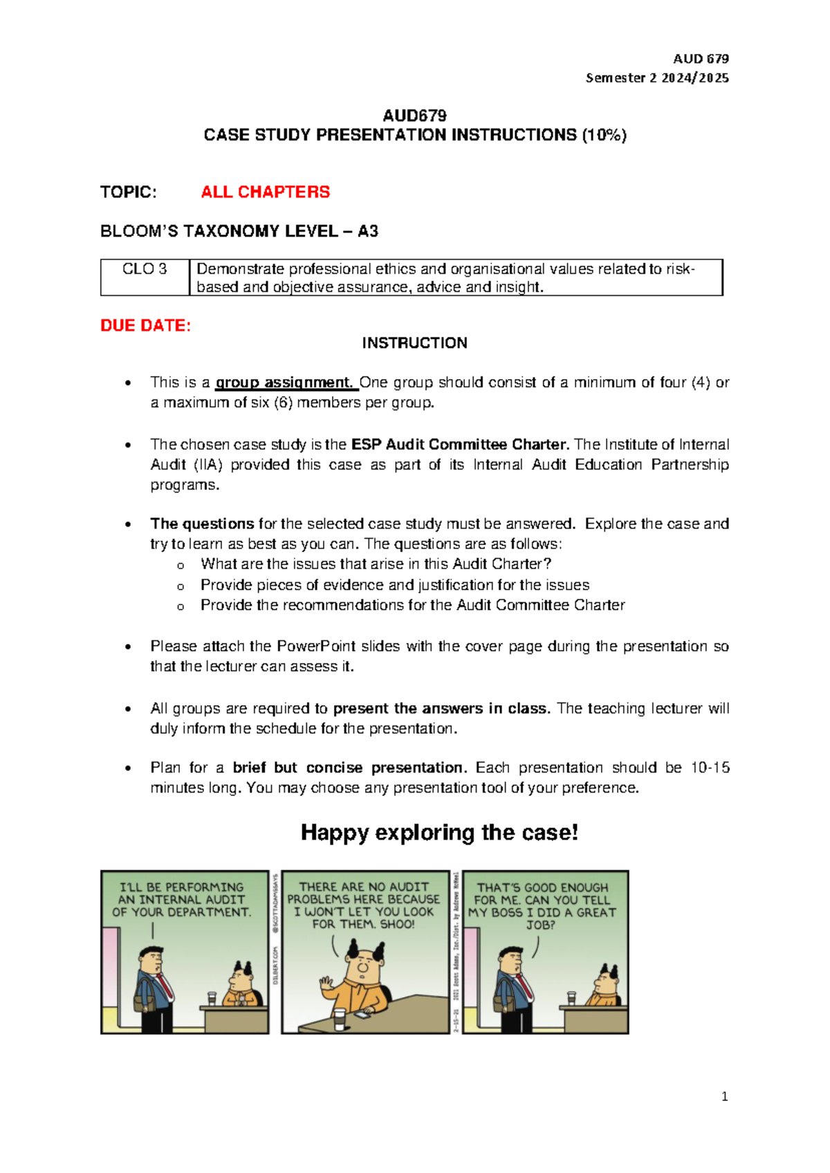 AUD 679 Semester 2 Case Study Presentation Instructions: ESP Audit ...