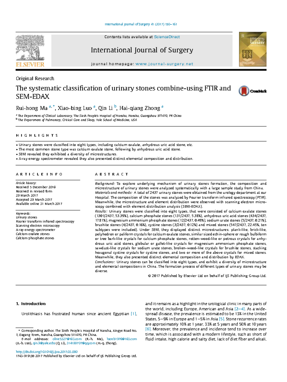 Systematic classification of urinary stones using FTIR analysis - Studocu