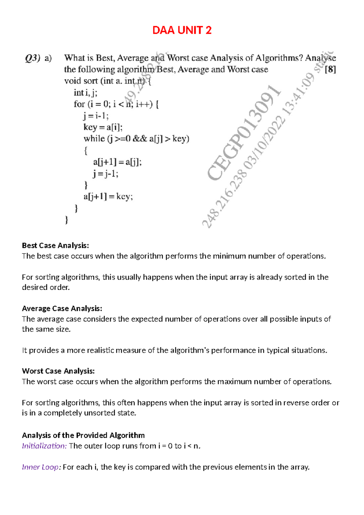 DAA UNIT 2 - Analysis of Best, Average, and Worst Case for Algorithms ...