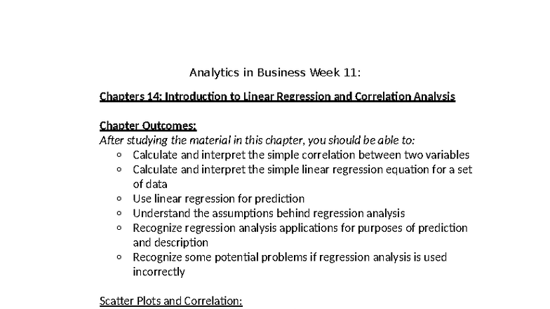 Analytics in Business W11: Linear Regression & Correlation Analysis ...
