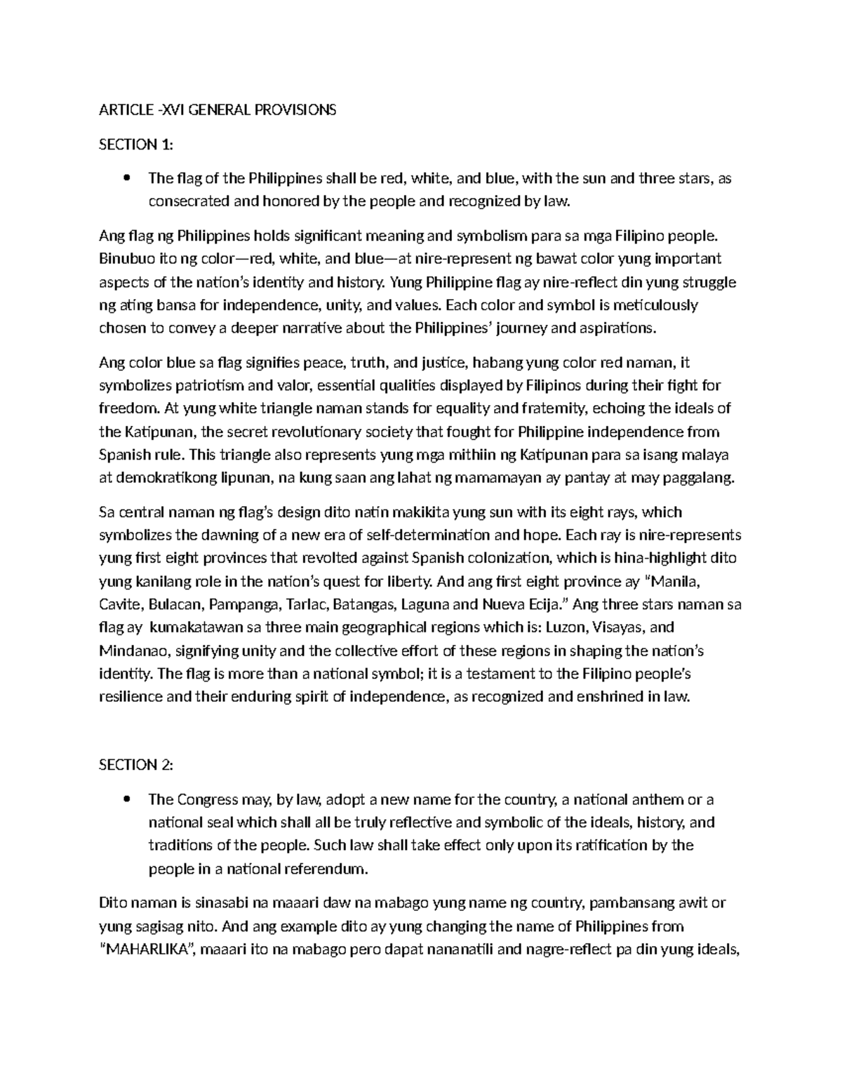 Article XVI: General Provisions on the Philippine Flag and Armed Forces ...