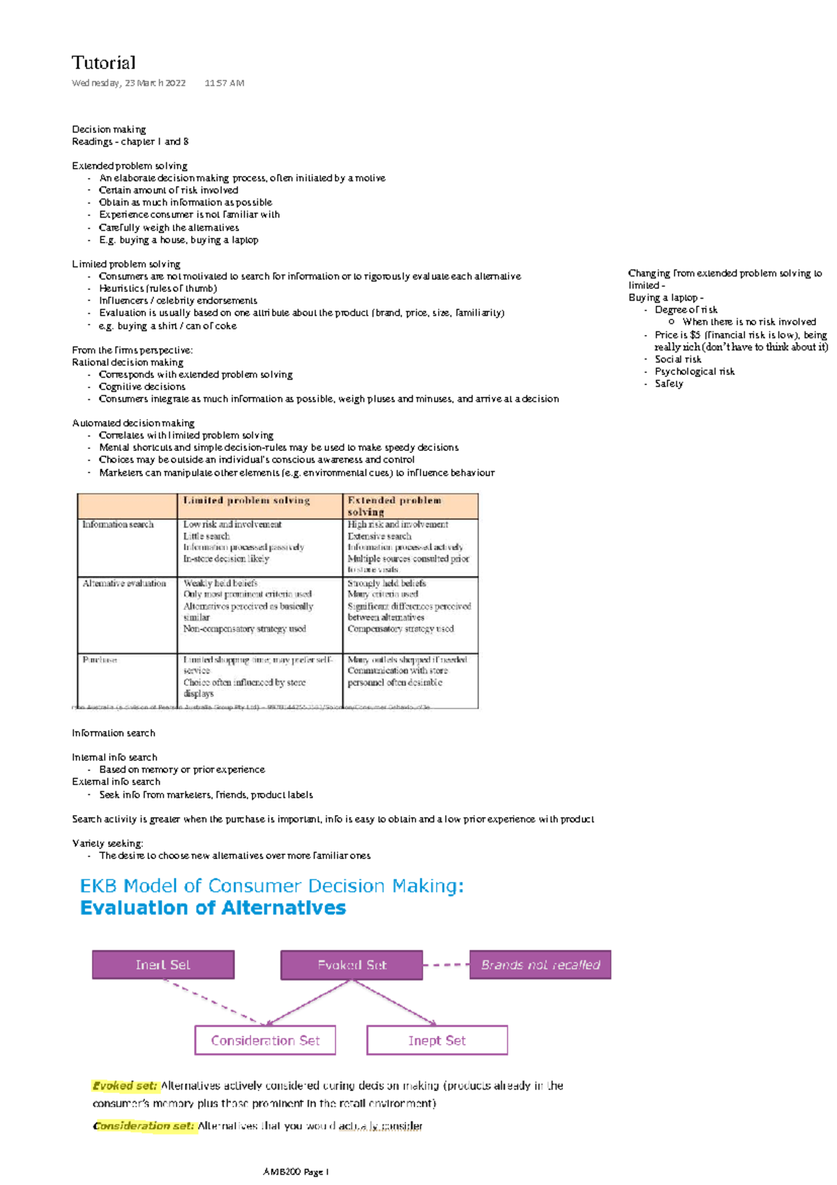 Tutorial wk 3 - Decision making Readings - chapter 1 and 8 Extended ...