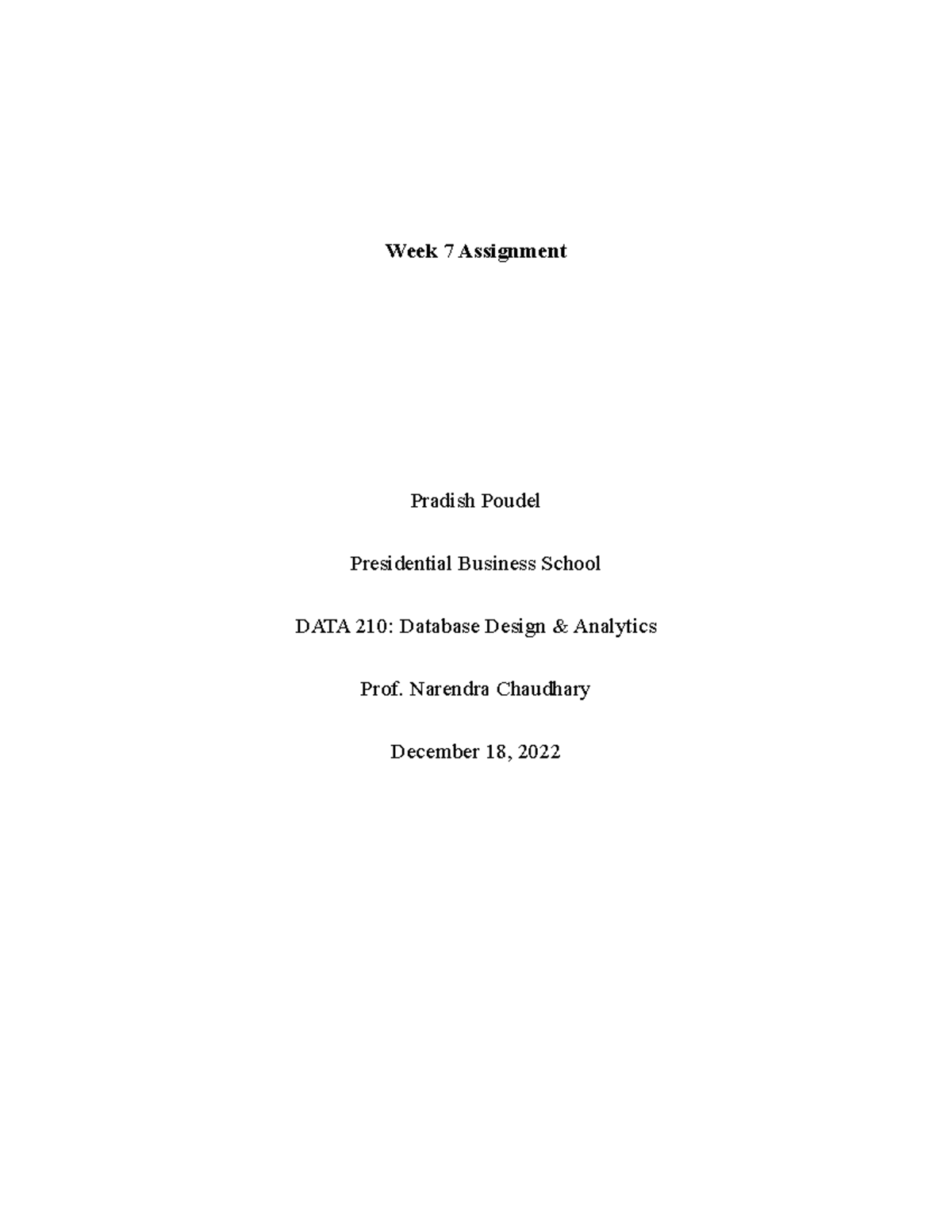 DATA 210 Week 7 Assignment - Database Design & Analysis - Studocu