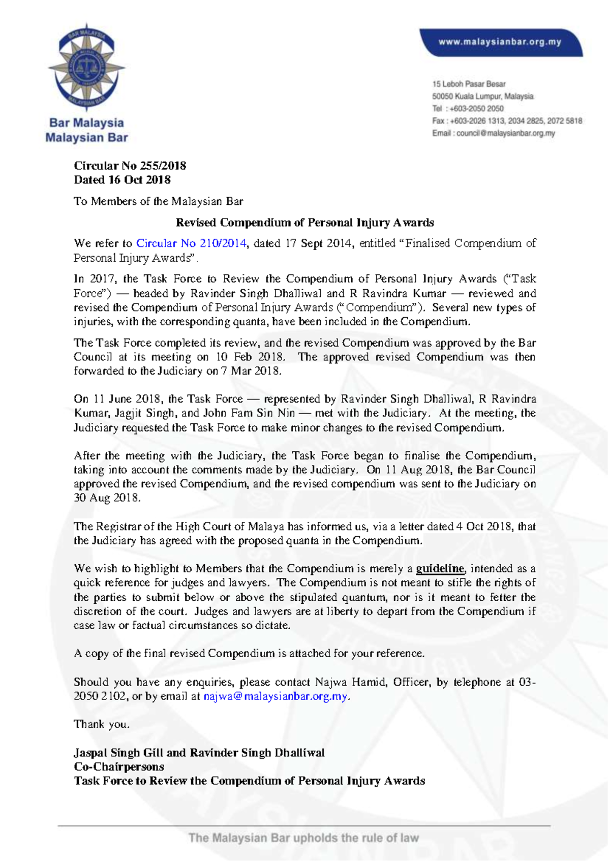 Revised Compendium of Personal Injury Awards - Circular No. 16 Oct 2018 ...