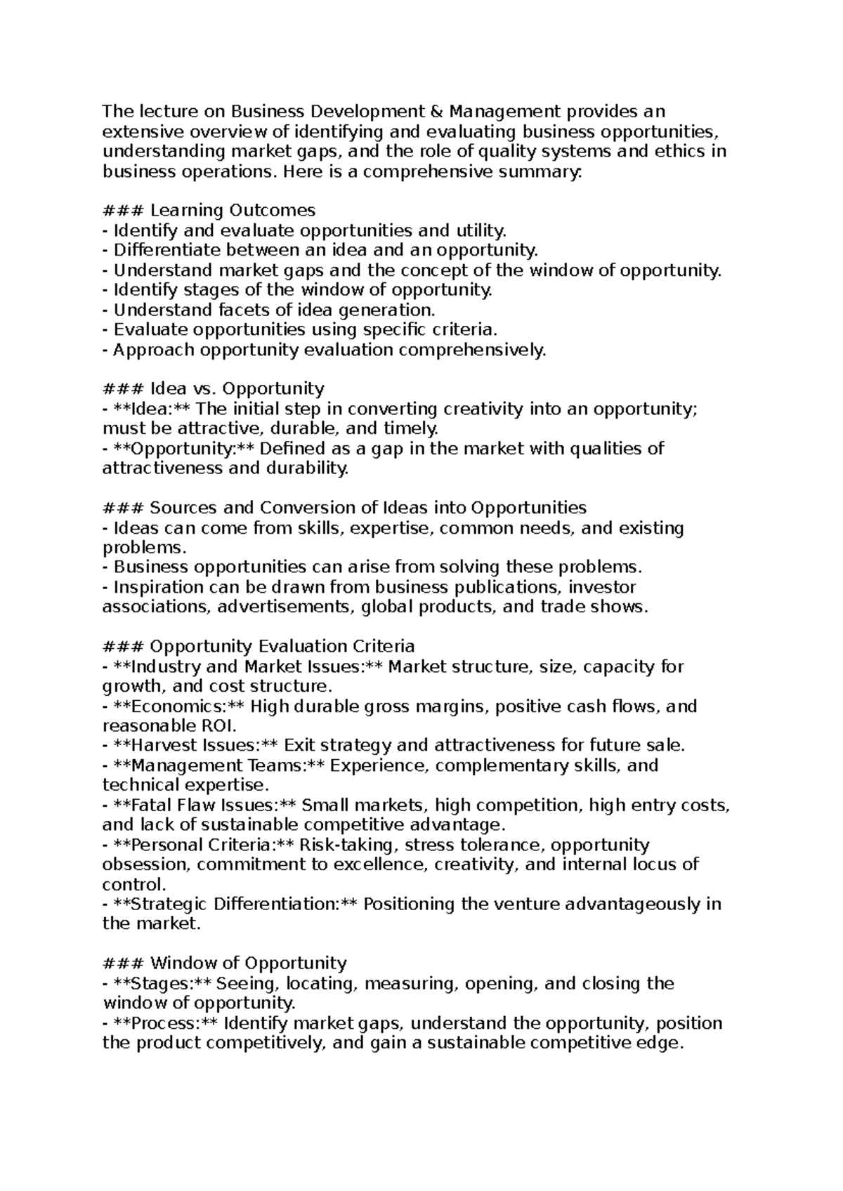 C4 Summary: Business Development & Management Overview - Studocu