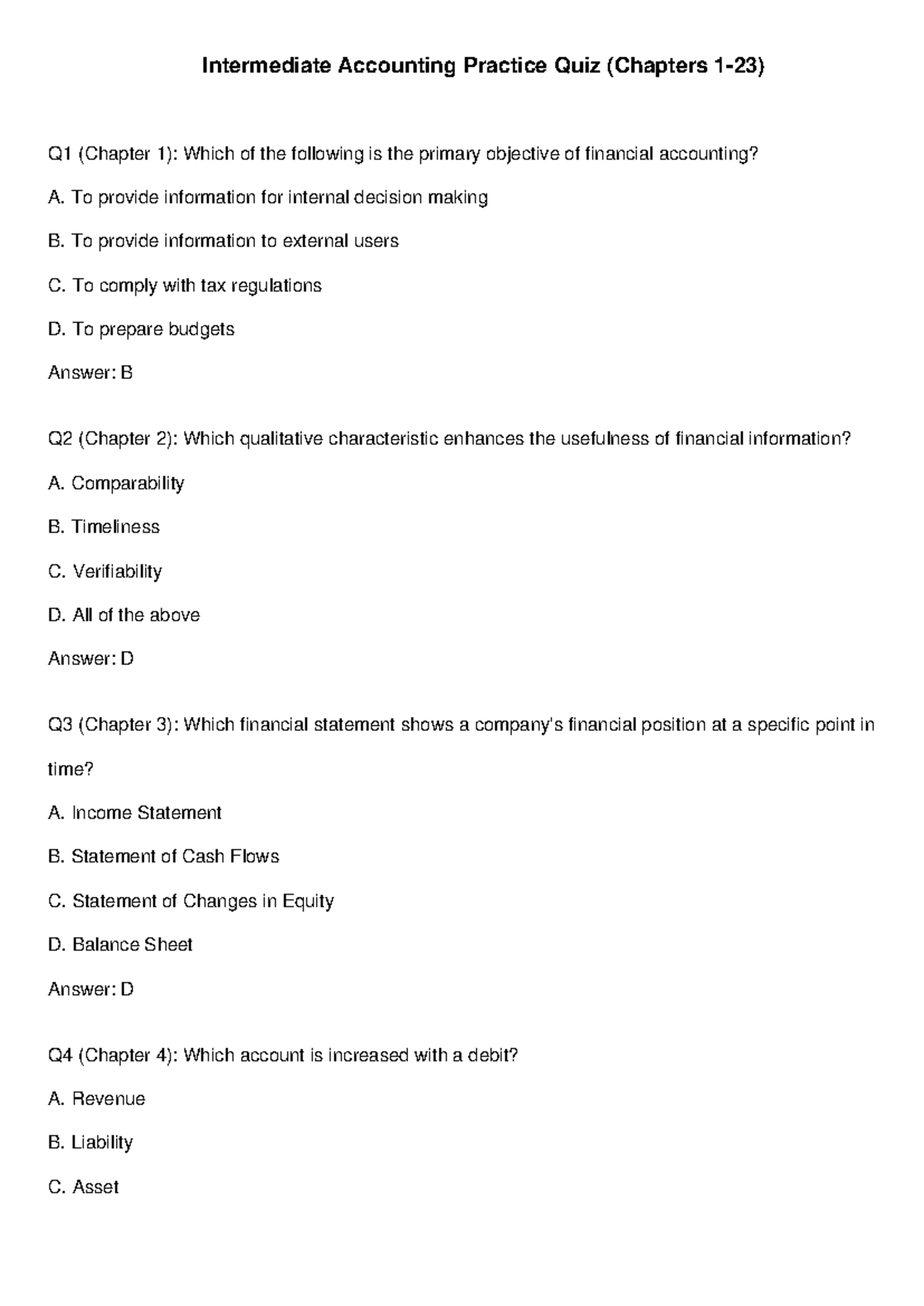 Intermediate Accounting Practice Quiz (Chapters 1-8) - Studocu