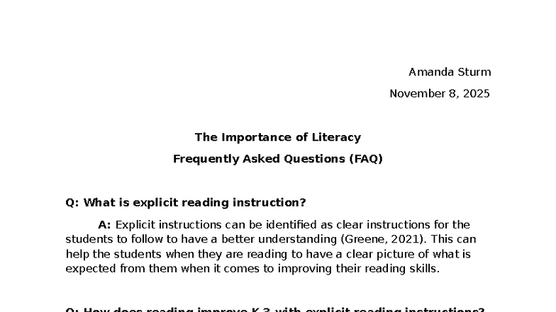 ENG 101: The Importance of Literacy - FAQs on Reading Instruction - Studocu
