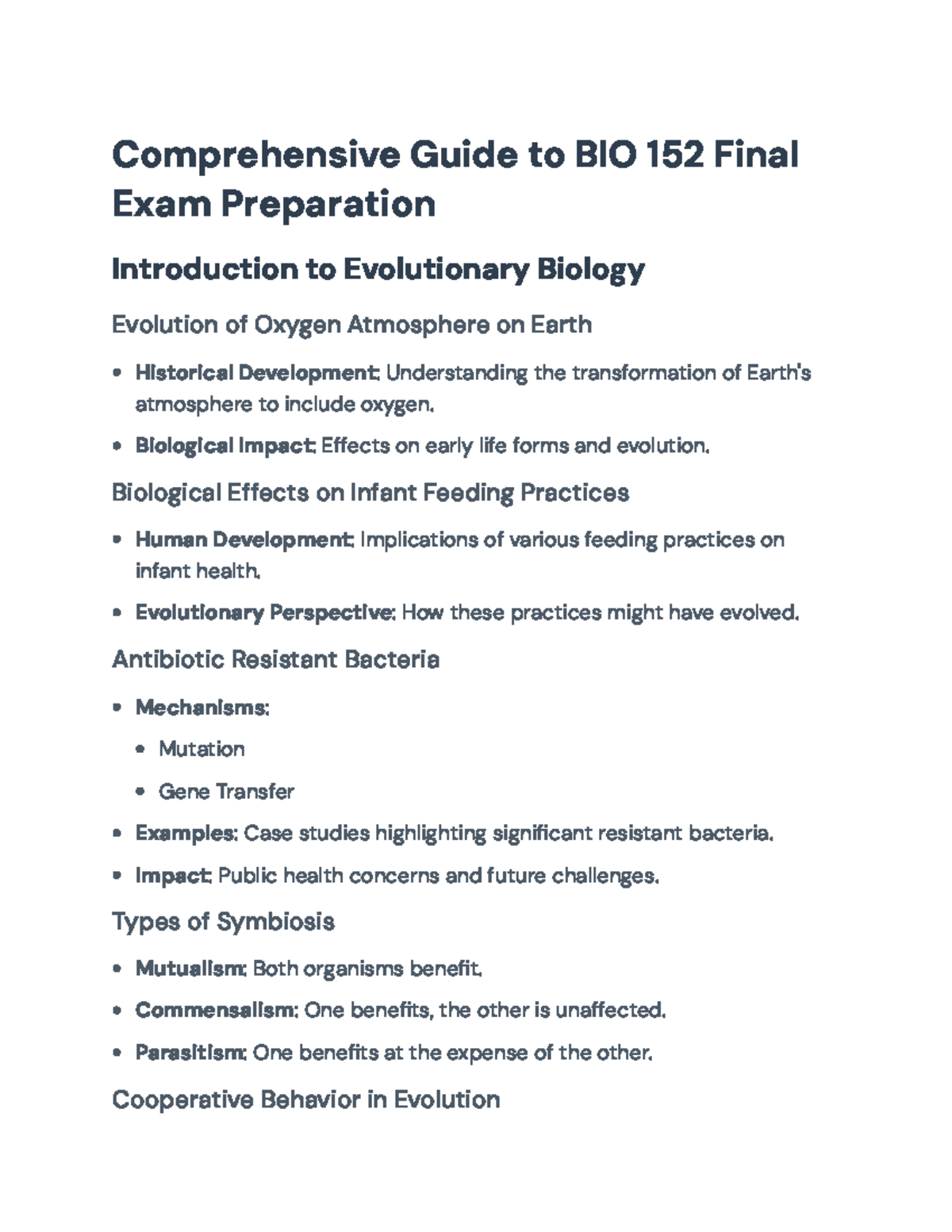 BIO 152 Final Exam Prep: Comprehensive Evolutionary Biology Guide - Studocu