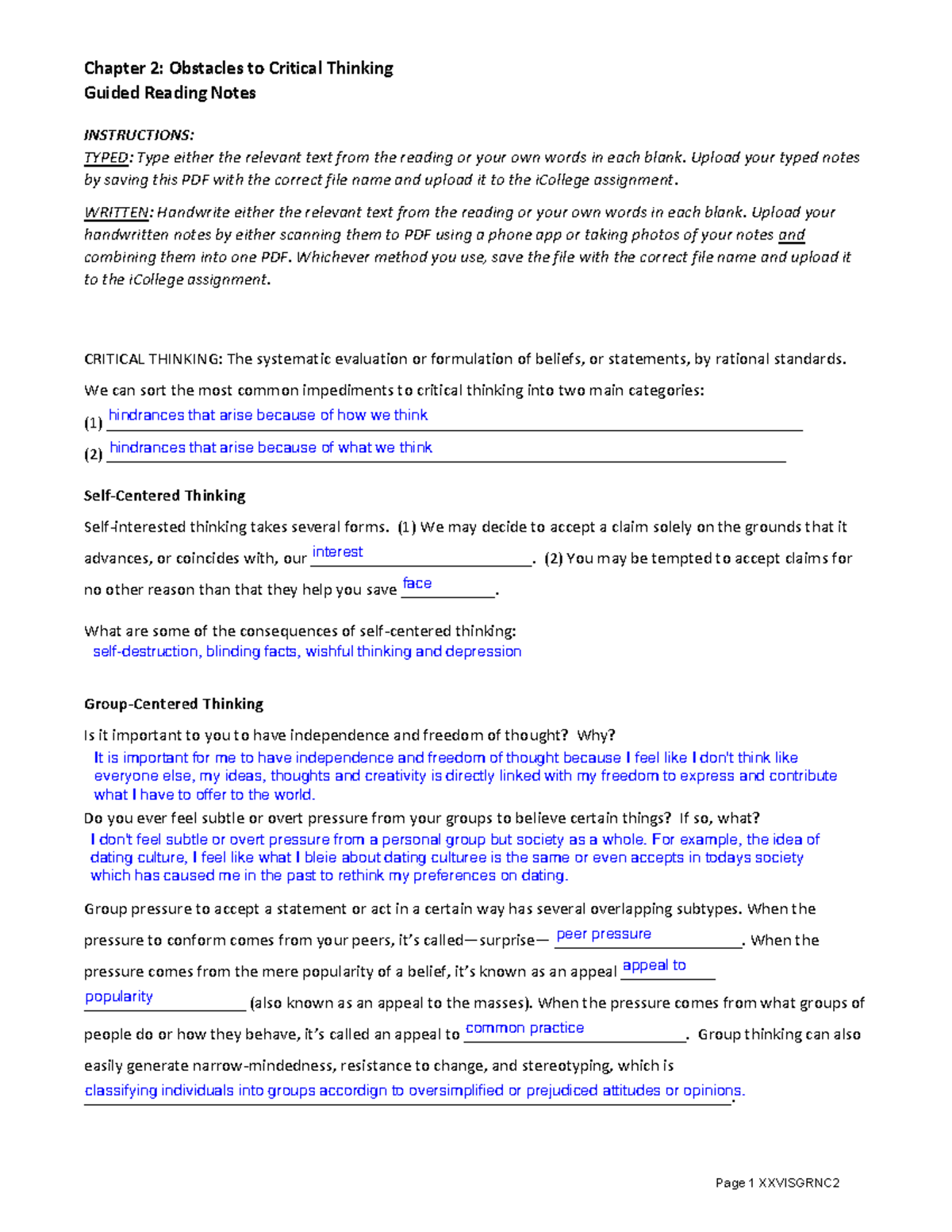 Chapter 2: Obstacles to Critical Thinking - Guided Reading Notes - Studocu